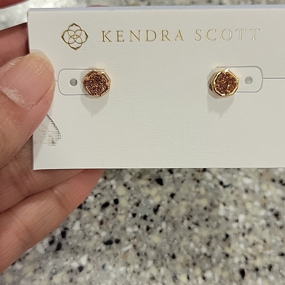 Kendra Scott Rose Gold Glitter Hexagon Druzy Stud Earrings - Picture 6 of 8